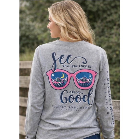 Simply Southern Tops - Simply Southern Women's‎ Gray Long Sleeve 100% Cotton Lord Is Good Tee Medium